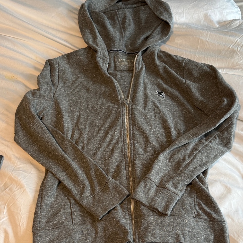 Express Charcoal Gray Full-Zip Hooded Sweatshirt